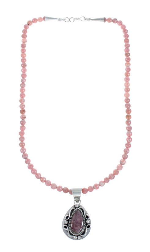Native American Sterling Silver Rhodochrosite Bead Necklace X11418